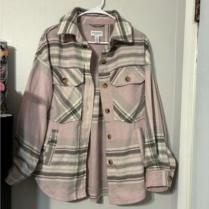 Arizona Jean Company Women's Pink and Gray Plaid Utility Jacket